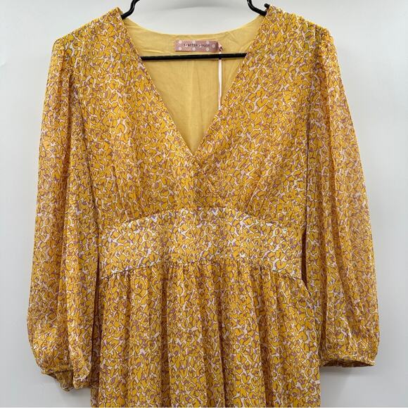 Modcloth Traffic People Perk Things Up Yellow Printed 3/4 Sleeve Maxi Dress Sz L - Picture 3 of 10